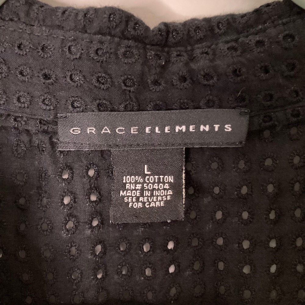 Grace Elements Black Eyelet Sleeveless Tiered Peplum Top - 100% Cotton - Size L - Picture 3 of 7